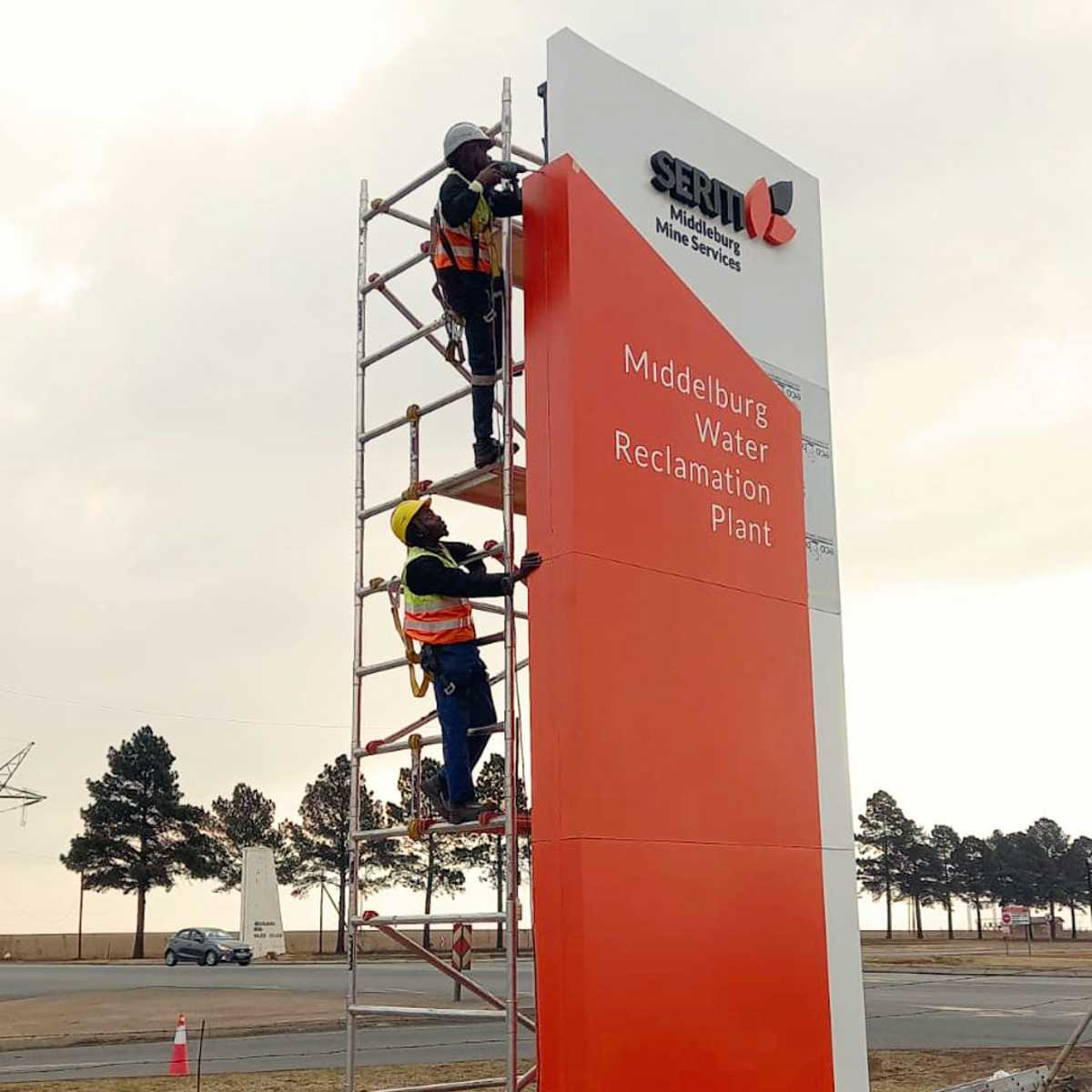 MTech Signs installing a large custom entrance pylon sign in Johannesburg